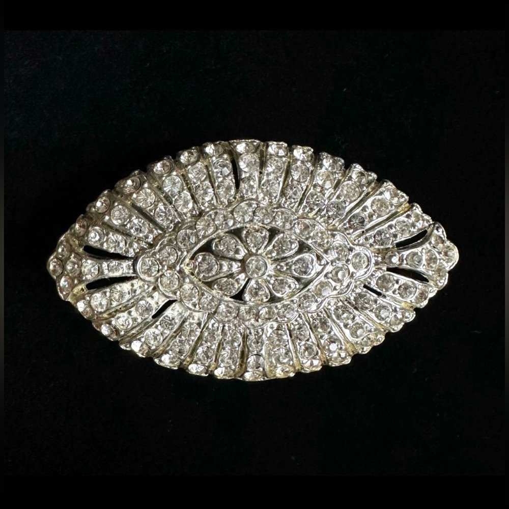 ANTIQUE SINGER & KANTOR LB MARKED CRYSTAL ARTDECO DIAMOND RHINESTONE OVAL BROOCH